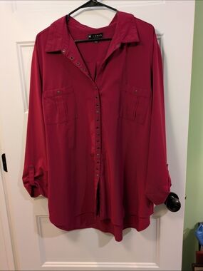 N Touch Berry Red Button-Front Tunic Shirt